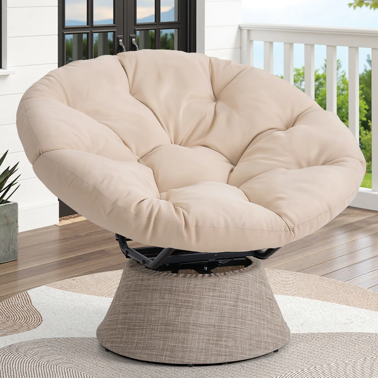 ONBRILL 2026 Upgraded 43″ Papasan Chair with Non-Slip Cushion Anchor, Swivel Lounge Chair with Reinforced Steel Frame for Indoor/Outdoor, Comfortable Reading Chair for Living Room, Patio, Porch, Pink