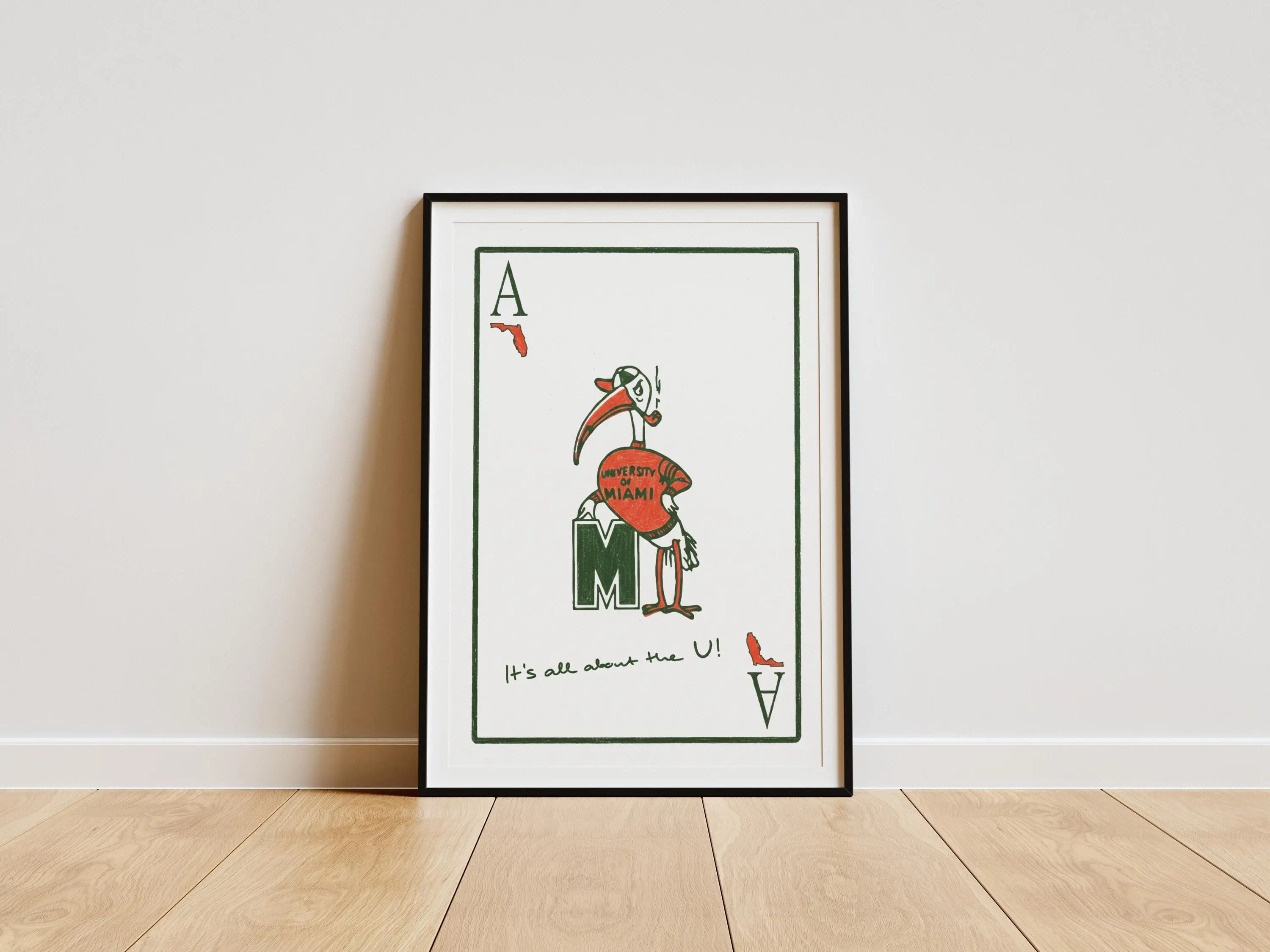 [SALE UP TO 40%] [Unframed] Miami Ace Card Print, Ace Poster, College Poster, Dorm Wall Art, Living Room Print, Graduation Gift, Miami Hurricanes