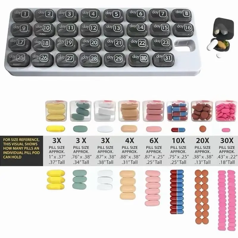 31 Days Pill Box, 1 Count 31-grid Portable Daily Pill Storage Box, Monthly Moving Pill Box, Home Pill Organizer for Daily Use, Healthcare Aid White