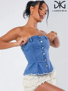 Women's Summer Denim Crop Top, Sexy Sleeveless Halter Neck Blouse, Casual Fashion Short Dress, Perfect for Daily Wear & Parties