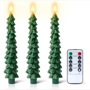 Christmas Tree Flameless Taper Candles Flameless Window Candles with Remote Timer, 9.5" Battery Operated 3D Wick LED Flickering Taper Candle for Home, Wedding, Party Decorations Scented Bow Automatic Lock Measuring Tape Masks Set Thick Thank You Bags