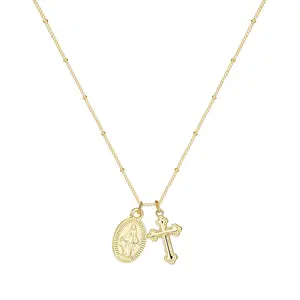 Yekilus 14K Gold Cross Necklace, Rectangle Medal Necklace, Cross Pendant, Square Gold Pendant Necklace, Crucifix Charm Necklace, Jewelry Gift