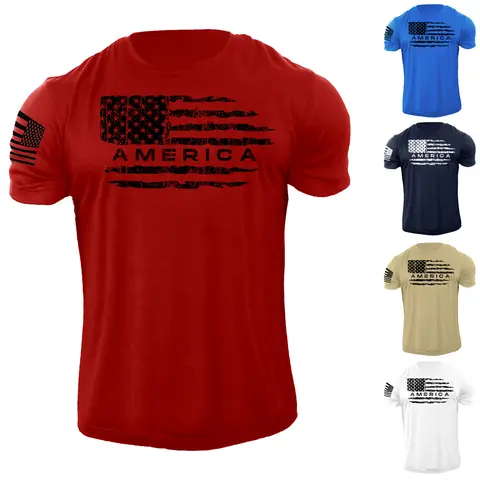 Men's American Flag T Shirt Distress USA Patriotic 100% Cotton Menswear Soft