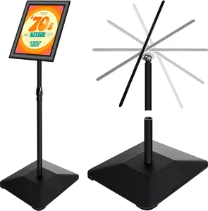 8.5"x11" Pedestal Poster Holder Stand with Heavy Duty Solid Steel Base, Adjustable Floor Standing Sign Holder for Vertical and Horizontal View, Super  Display, Black