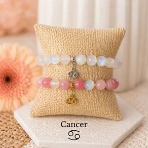Cancer Zodiac Bracelet Moonstone Opal Strawberry Agate | Emotional Healing Intuition Love | Crystal Jewelry Gift