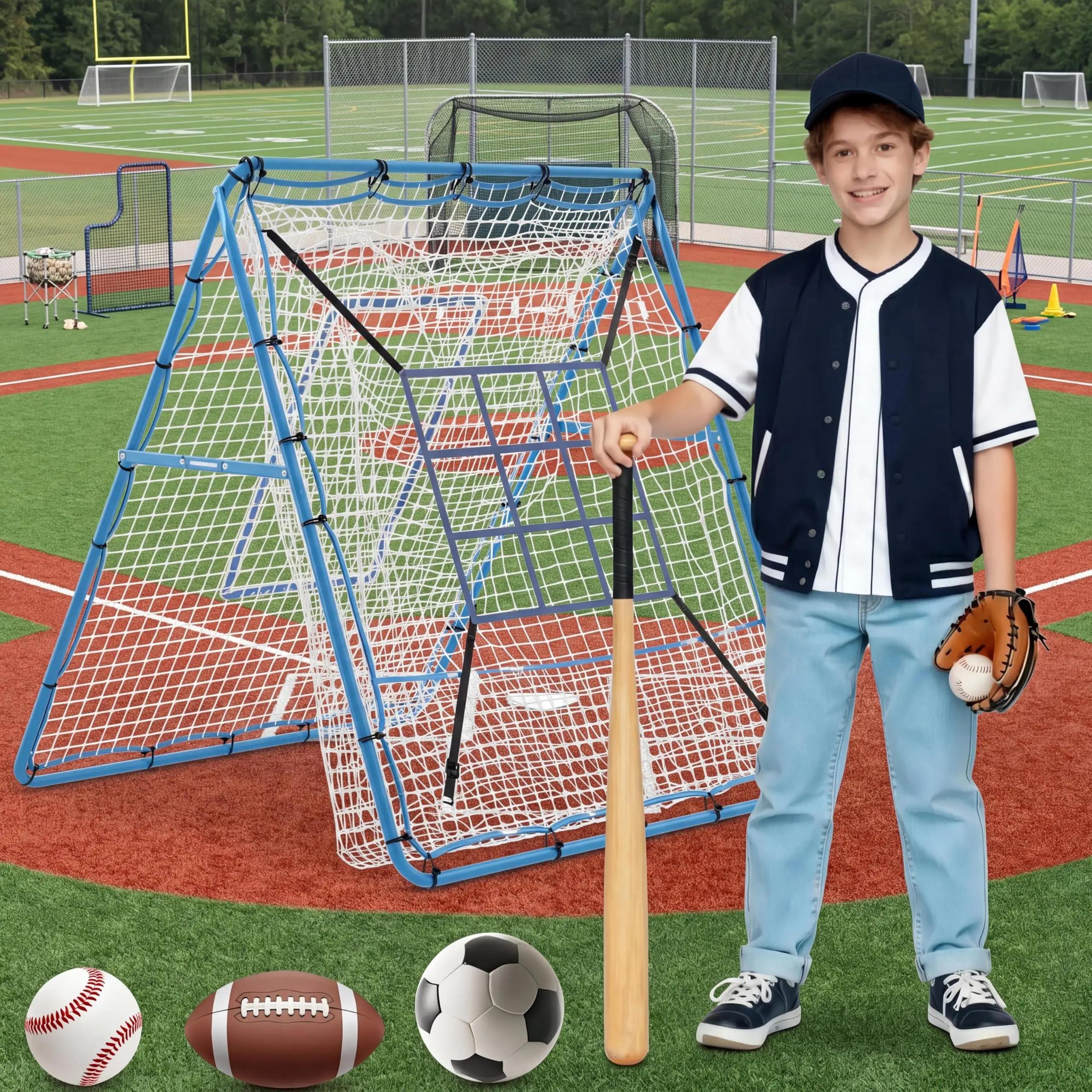 Baseball Training Equipment - 12 Adjustable Angles, 9 Reverse Pockets Catch Area, Multi-Angle Multiple Sports Net for Children to Boost Athletic Skills, Outdoor Practice for Baseball, Soccer