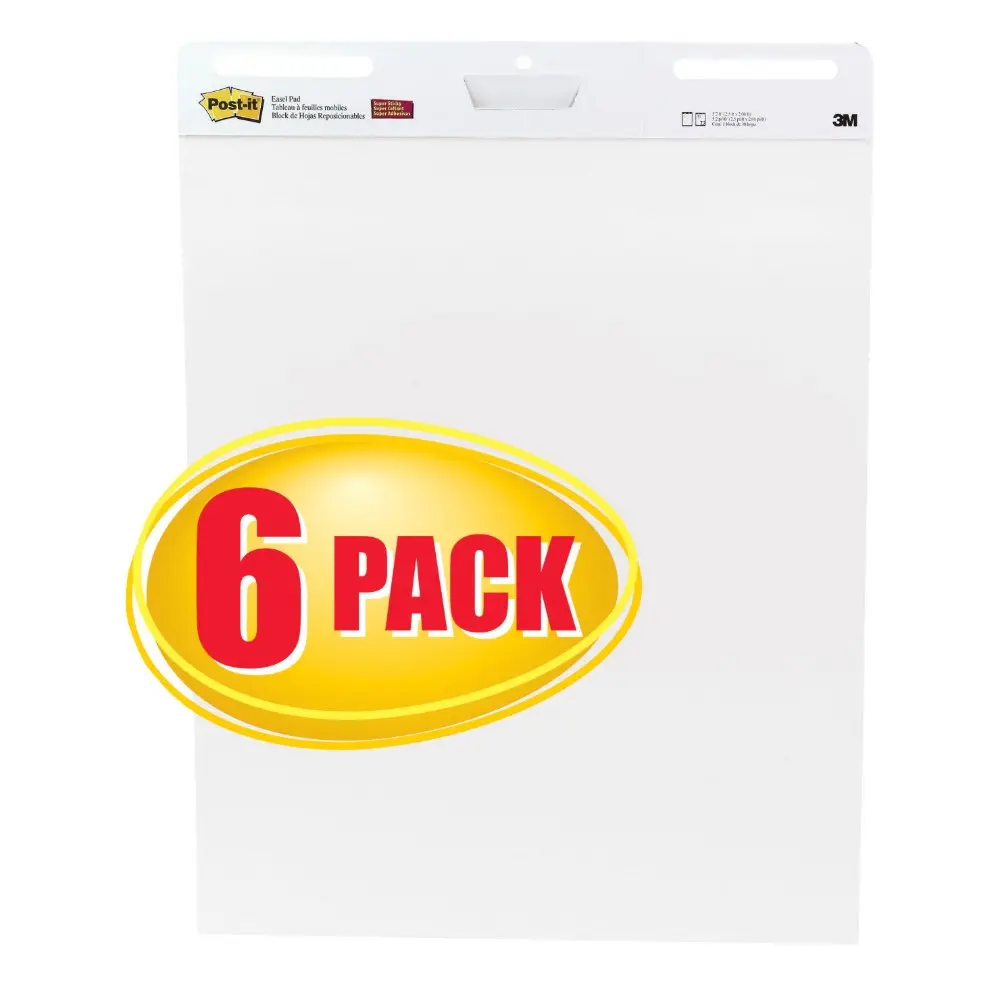 25-In Self-Stick Unruled Easel Pad (30 Sheets/Unit, 6 Per Pack) with Easel Stand, Wall Mounting, Built-In Carry Handle, Ideal for Classrooms, Agendas & Message Display (Office Stationery Supplies)