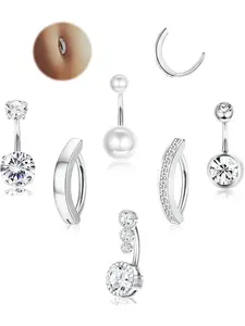 Silver/14K Gold Plated Belly Button Rings Stainless Steel Belly Rings CZ Clicker Belly Button Piercings for Women Navel Piercing Jewelry Navel Piercings Pack Body Piercing Jewelry