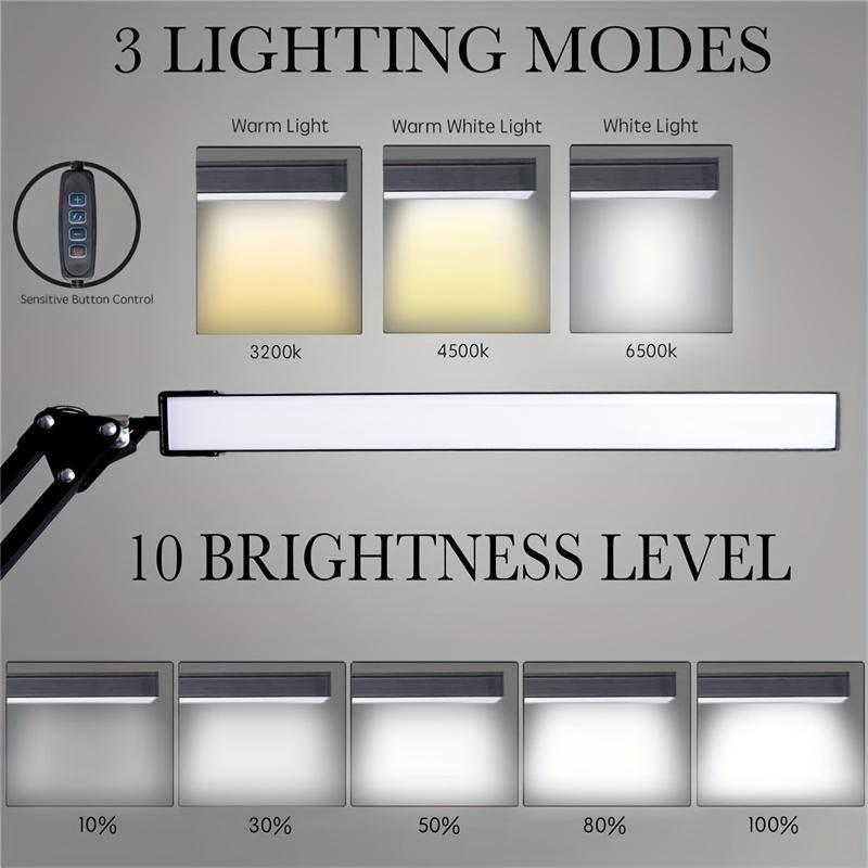 LED Desk Lamp with Clamp Flexible 4 Sections Swing Arm, 3 Color Modes, 5 Brightness, Eye-Caring LED Table Light with Memory Function lamp  for  living  room room light