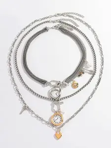 3-Piece Set: New Alloy Pocket Watch, Key, and Heart Pendant Necklaces — Multi-Layered, Handmade, Bohemian-Style, Irregular Necklaces — Vintage-Style Pendant Necklaces for Women (Featuring Pin, Button, and Keychain Designs)