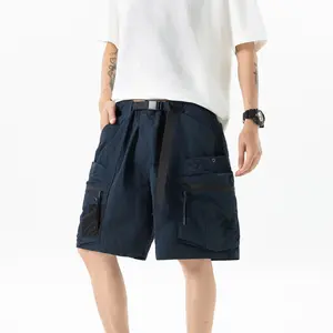 Men's 100% Nylon Lightweight Quick Dry Vintage Washed Distressed Multi Zipper 3D Cargo Pockets Adjustable Belt Loose Straight Outdoor Hiking Functional Breathable Summer Five Inch Casual Work Shorts  25001