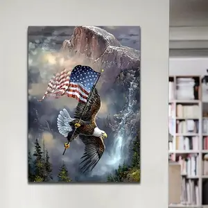 DIY 5D American Flag Diamond Painting Kit, Round Full Drill Embroidery Craft, Theme Canvas Wall Decor, Home Art, Holiday Gift, Handmade Gifts, Diy Crafts, 19.69x27.56 Inches