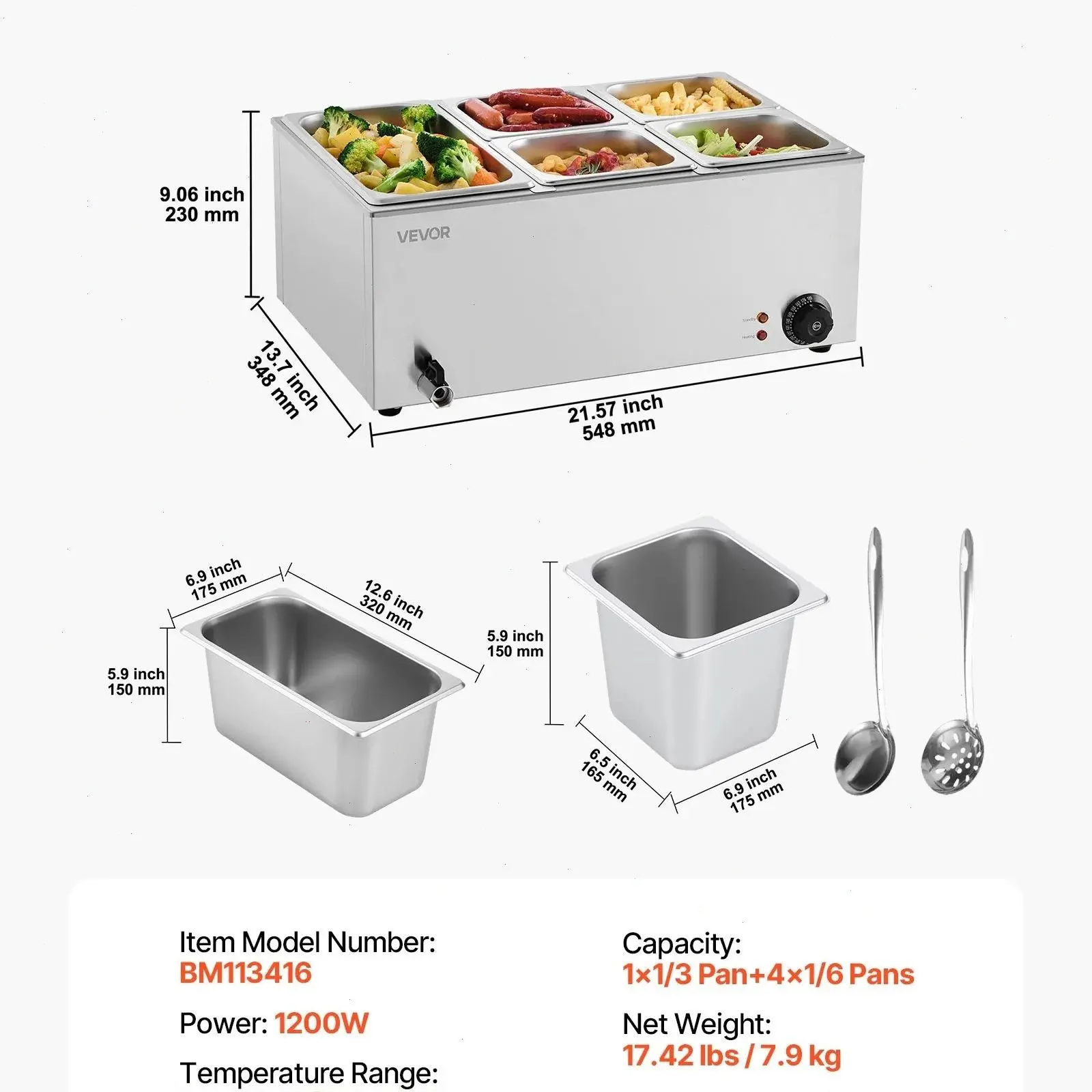 1 x 1/3-Size Pan + 4 x 1/6-Size Pans