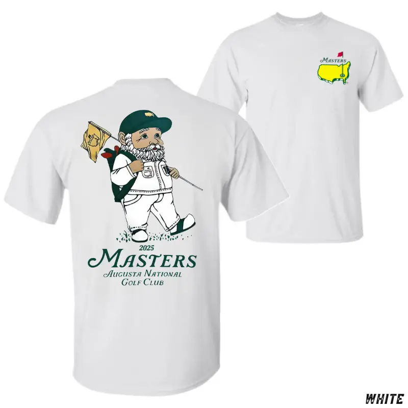 Masters 2025 Gnome Golf T-Shirt – Funny Augusta National Fan Tee, Whimsical Cartoon Caddy Graphic Shirt, Unique Gift for Golf Lovers & Tournament Fans