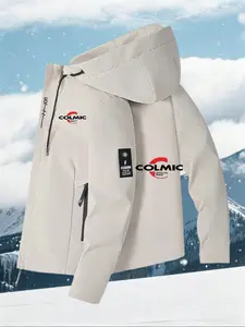 Men's Outdoor Windproof Jacket, Casual Slim-Fit Flying Jacket, Random Print, All-Season Warm Hooded Coat, Fishing Element Design