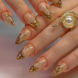 Irregular Moon Design Fake Nails with Nail File & Jelly Glue, 30pcs Removable False Nails for Women Girls Nail Art, Elegant Stick on Nails Kit