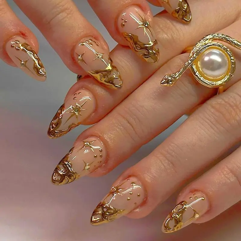 Irregular Moon Design Fake Nails with Nail File & Jelly Glue, 30pcs Removable False Nails for Women Girls DIY Nail Art, Elegant Stick on Nails Kit, Decorative Nails