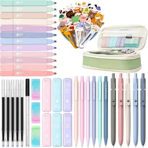 Four Candies 39 PCS Aesthetic School Supplies Set with 12 Pastel Highlighters, 5 Black Gel Pens, 6 Mechanical Pencils 0.5&0.7mm,No Bleed Smooth Writing,Student Stationery Kit,College Essentials,Back to School Must-Haves,Birthday Gift,Cute Pink SummerVibes