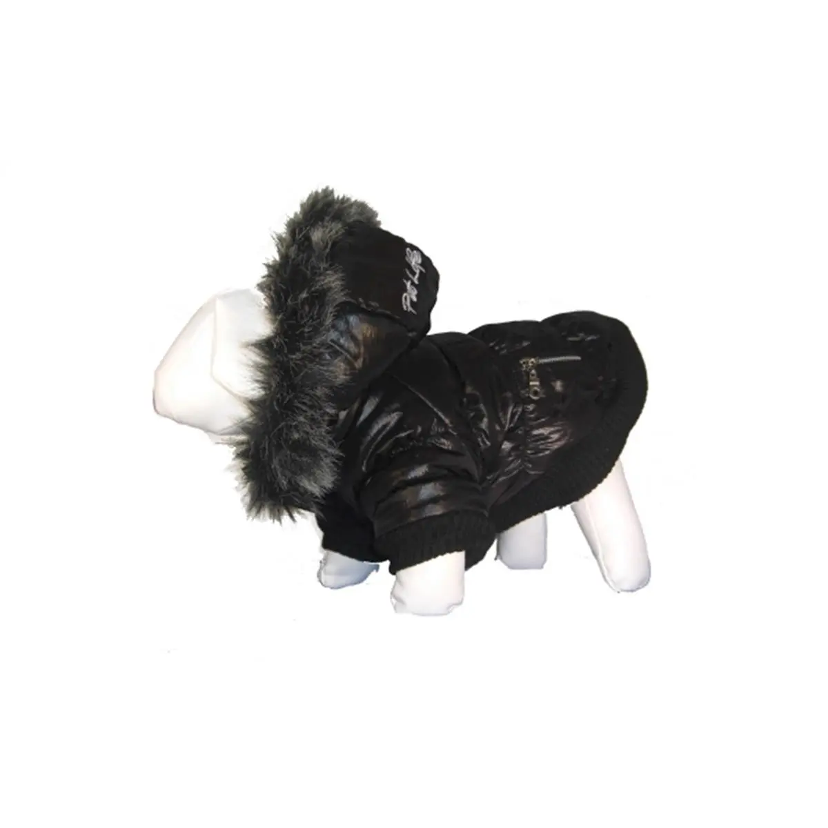 Pet Life Black Metallic Thermal Fabric Dog & Cat Parka with Removable Hood, Back Pockets, Heat Retention - Extra Small, Small, Large Sizes