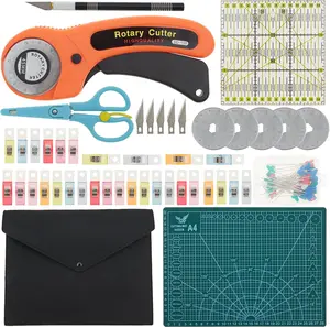 Rotary  Set, 96 count Quilting Kit 45mm Fabric Cutters Kit with 5 Extra  A4  Mat  Ruler Carving  Craft Clips Bags Full Tools for Crafting Sewing Patchworking