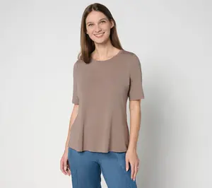 AnyBody Cozy Knit Split Back Elbow Sleeve Top