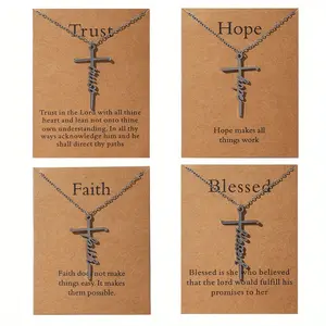 4PCS Blessed, Hope, Faith, Trust Letter Pendant Creative Stainless Steel Cross Pendant Necklace Birthday Party Wedding Mother's Day, Valentine's Day, Birthday, Anniversary Jewelry Gift Set