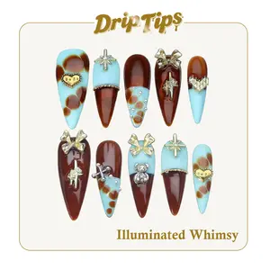 DripTips｜ILLUMINATED WHIMSY 10PCS Handmade Press On Nails Reusable/Long-Lasting/Salon-Grade