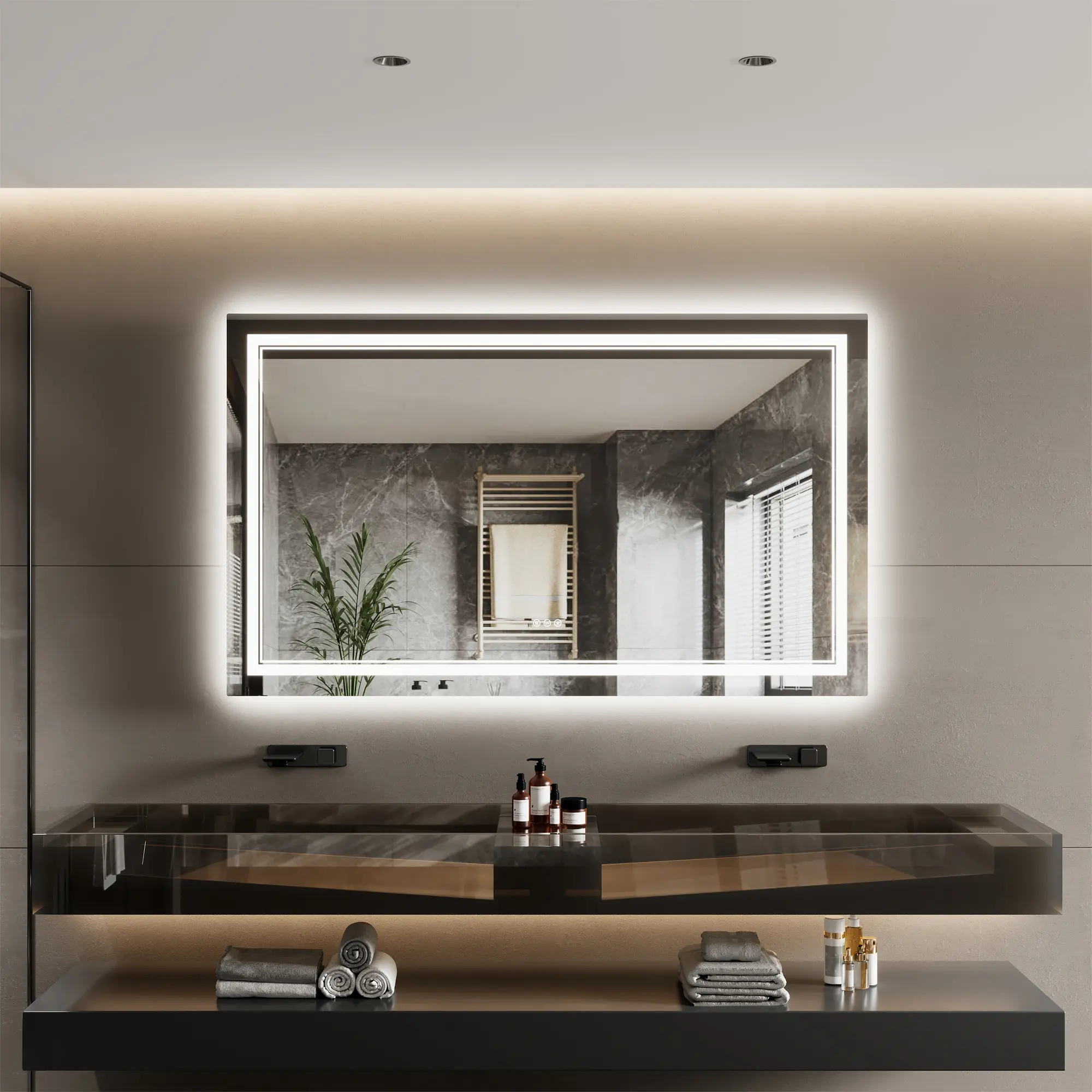 Garvee LED Bathroom Mirror with Dual Front & Back Dimmable Lights - Anti-Fog, Shatterproof Tempered Glass, 3 Color Temperatures, Touch Control Memory - Frameless Vanity Wall Mount