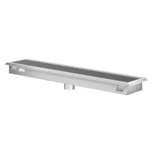 12" x 60" Stainless Steel Floor Trough Drain, 14-Gauge with Subway-Style Grating & Removable Drain Basket, NSF Listed