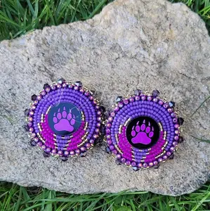 purple bear paw beaded earrings, Female Elegant Ethnic