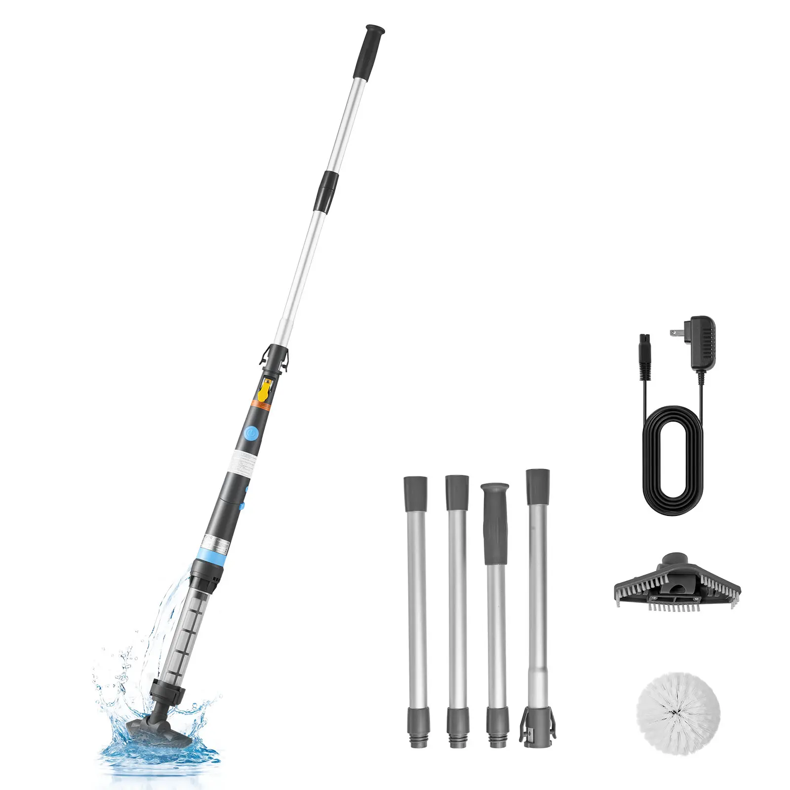 【Summerfinds】VEVOR Handheld Pool Vacuum, 8.5 GPM Cordless Spa Hot Tub Vacuum with Extension Pole and 2 Brush Heads, 60 Mins Running Time, for Small Debris, Sand, Rechargeable Pool Cleaner for Above Ground Pools