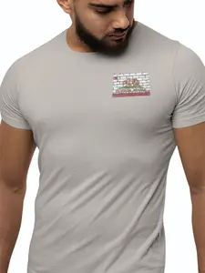 Ripped Rags California Flag T-shirt Casual Short Sleeve Soft Bi-Blend Heathered Fabric with Real Back Cuts and California Flag Patch - Tshirt, Streetwear Menswear Top