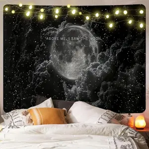 Summerwins Durable Polyester Moon & Starry Sky Pattern Tapestry - Wall Hanging Cloth for Home Living Room, Bedroom Decor