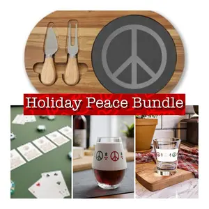 Holiday Peace Hosting Bundle — Charcuterie Board + Cards + 2 Glasses (Choose Set)