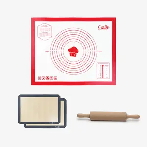 Silicone Pastry Baking Mat - 20" x 16"Inch High Temperature Resistant, Combo Set with 2 Piece 16.5"*11.5"Inch Basic Baking Mat and 1 Piece Rolling Pin, BPA-Free, Non-Stick, Easy to Clean Bakeware Utensils
