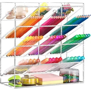 Vertical Marker Organizer for 150 Markers with 13 Compartments, Clear Angled Pen & Pencil Holder, Large Desk Stationery & Art  Storage for Office & School (10.2 x 9.8 x 4 Inch)