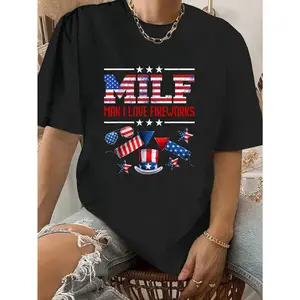 100% Cotton Unisex Fireworks M.I.L.F MAN I LOVE FIREWORKS Funny Pyrotechnics T-Shirt - Printed Short Sleeve T-Shirt Top