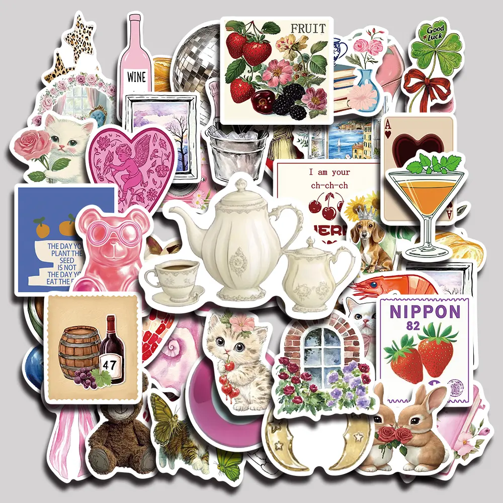 50PCS Pink retro Art Aesthetic Vinyl Decorative Stickers, Self-Adhesive Sticker Pack for Planner, Journal, Notebook, Laptop, Phone Case, Water Bottle, Scrapbooking and Office Supplies