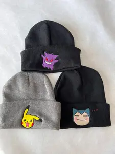 Gengar Anime Embroidered Beanie, Pikachu Beanies, Snorlax , Cute Anime Beanies, Gengar Anime Hats, Anime Characters Hats