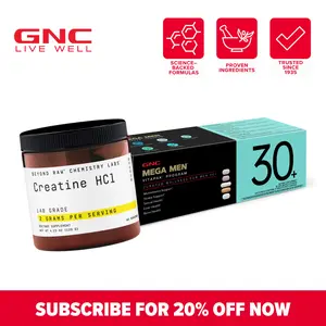 30+ Men's Daily Health Boost + Strength Support Combo: GNC Mega Men's 30+ Vitapak, 30 Count+BEYOND RAW Chemistry Labs Creatine HCl Powder, 60 servings, Multivitamin, Stress & Bone Support, Improves Muscle Performance