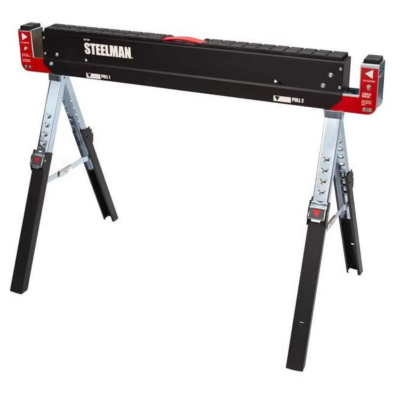 212 MAIN Heavy-Duty Powder Coated Foldable Sawhorse, Adjustable 32x42x24.25 in., 1300lb Load Capacity, Black & Silver