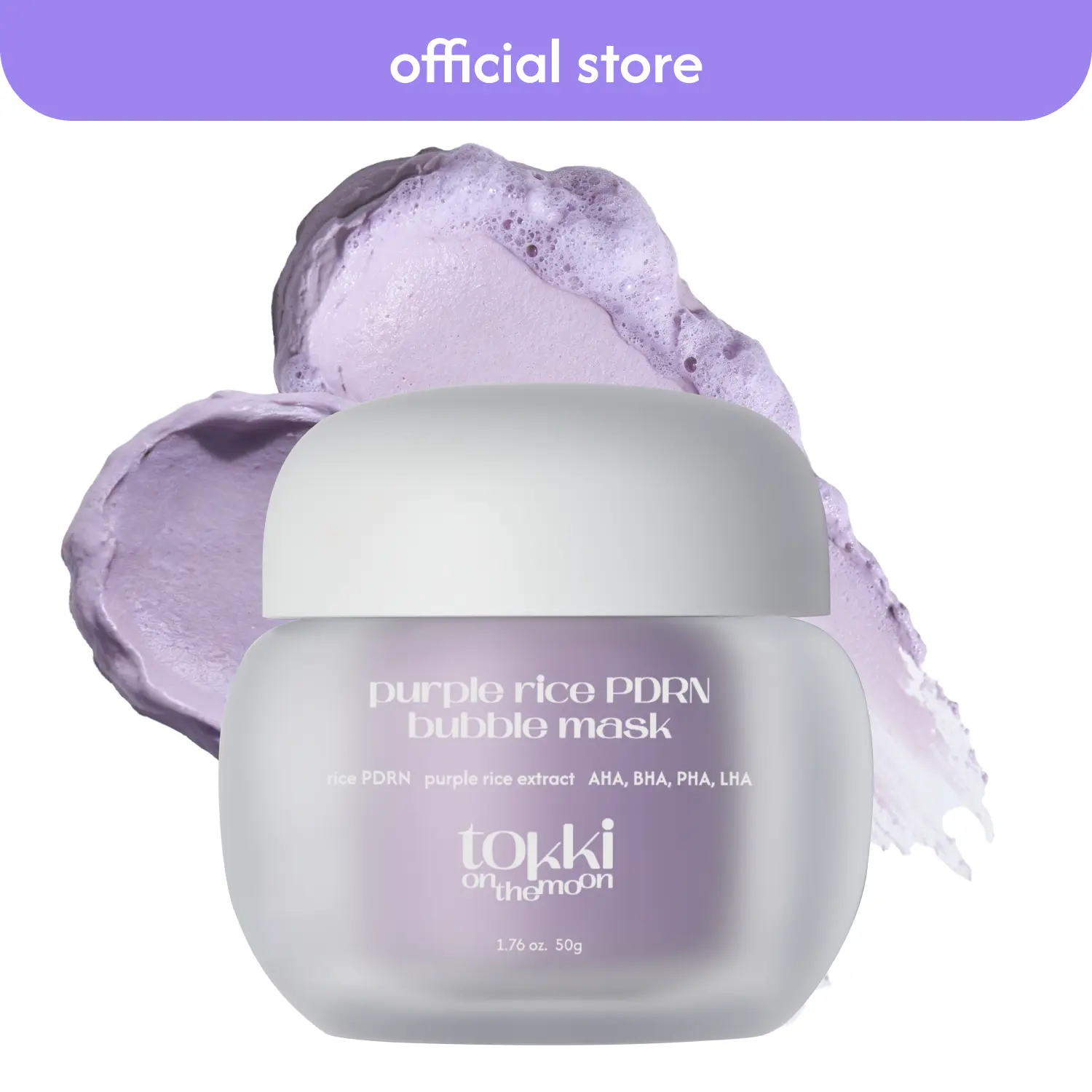 tokki on the moon purple rice vegan PDRN bubble mask | Pore Deep Cleansing | Gentle Exfoliator | Reduces Pores & Sebum | Vegan Korean Skincare | AHA+BHA+PHA+LHA | 1.69 oz. (50g )