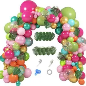 158pcs tropical balloon arch garland kit hawaiian luau aloha flamingo summer beach party decorations green pink orange confetti balloons palm leaves