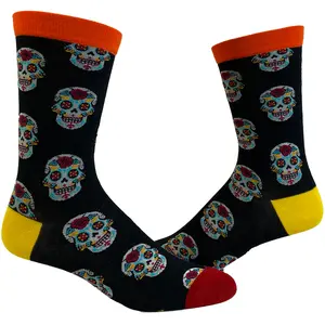 Men's Sugar Skull Socks Funny Day of The Day Mexico Graphic Novelty Footwear Funny Graphic Socks Comfortable Fitted Spandex Cotton