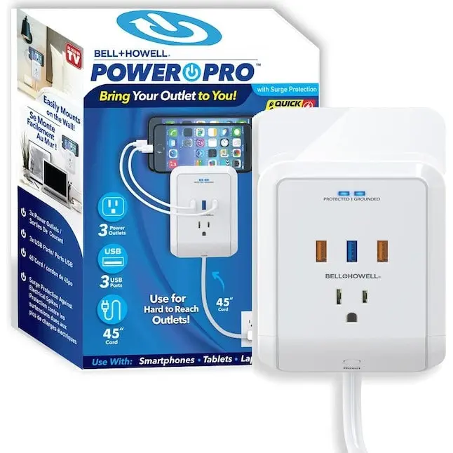 Power Pro – 3-Outlet Wall Outlet Surge Protector with 3 USB Ports & Extension Cord Power Pro – 3-Outlet Wall Outlet Surge Protector with 3 USB Ports & Extension Cord