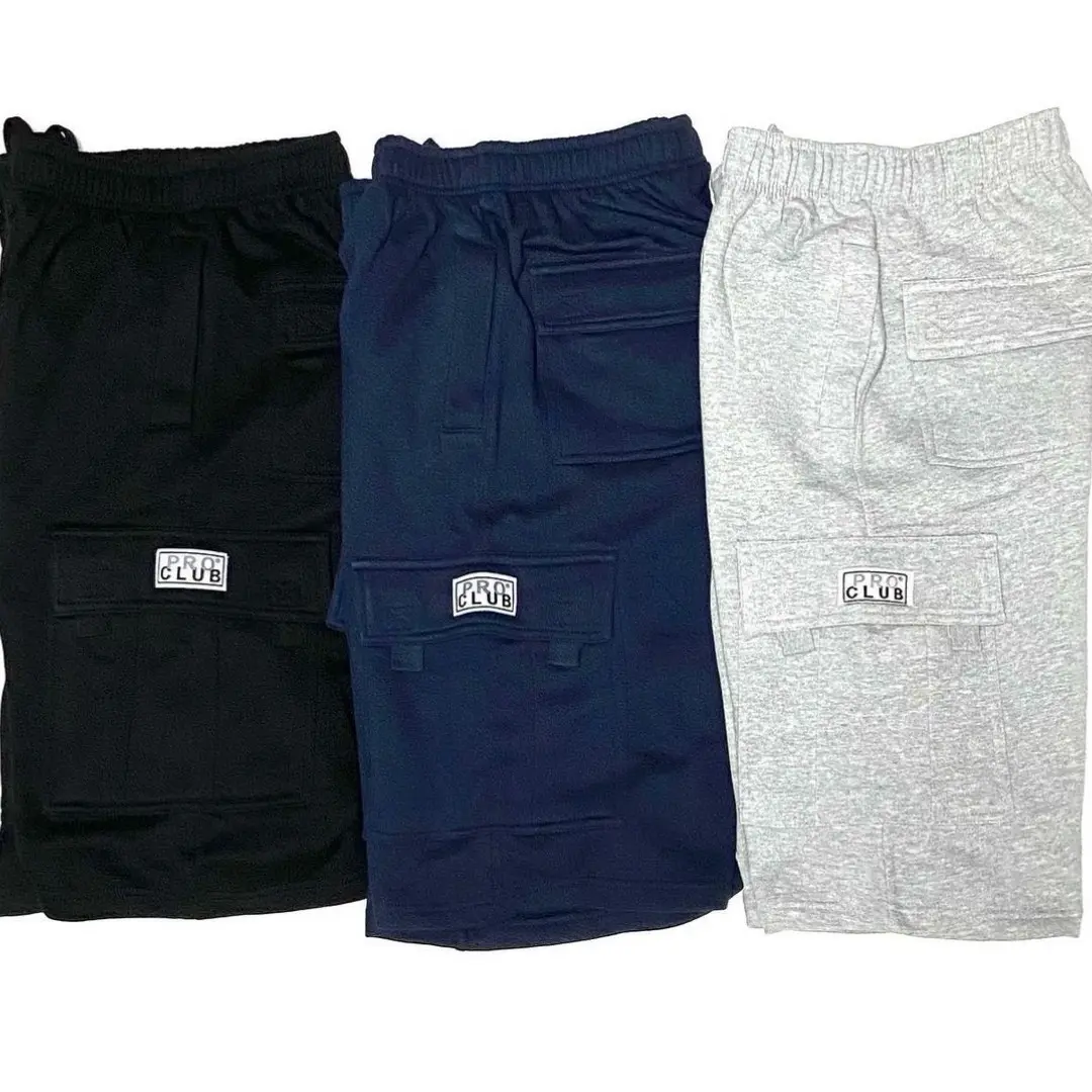 Pro Club Men's Cotton Fleece Baggy Cargo Shorts - Elastic Waist, Relaxed Fit, Stylish Utility Casual Streetwear with Elastic Pockets, Big‑Size Fit