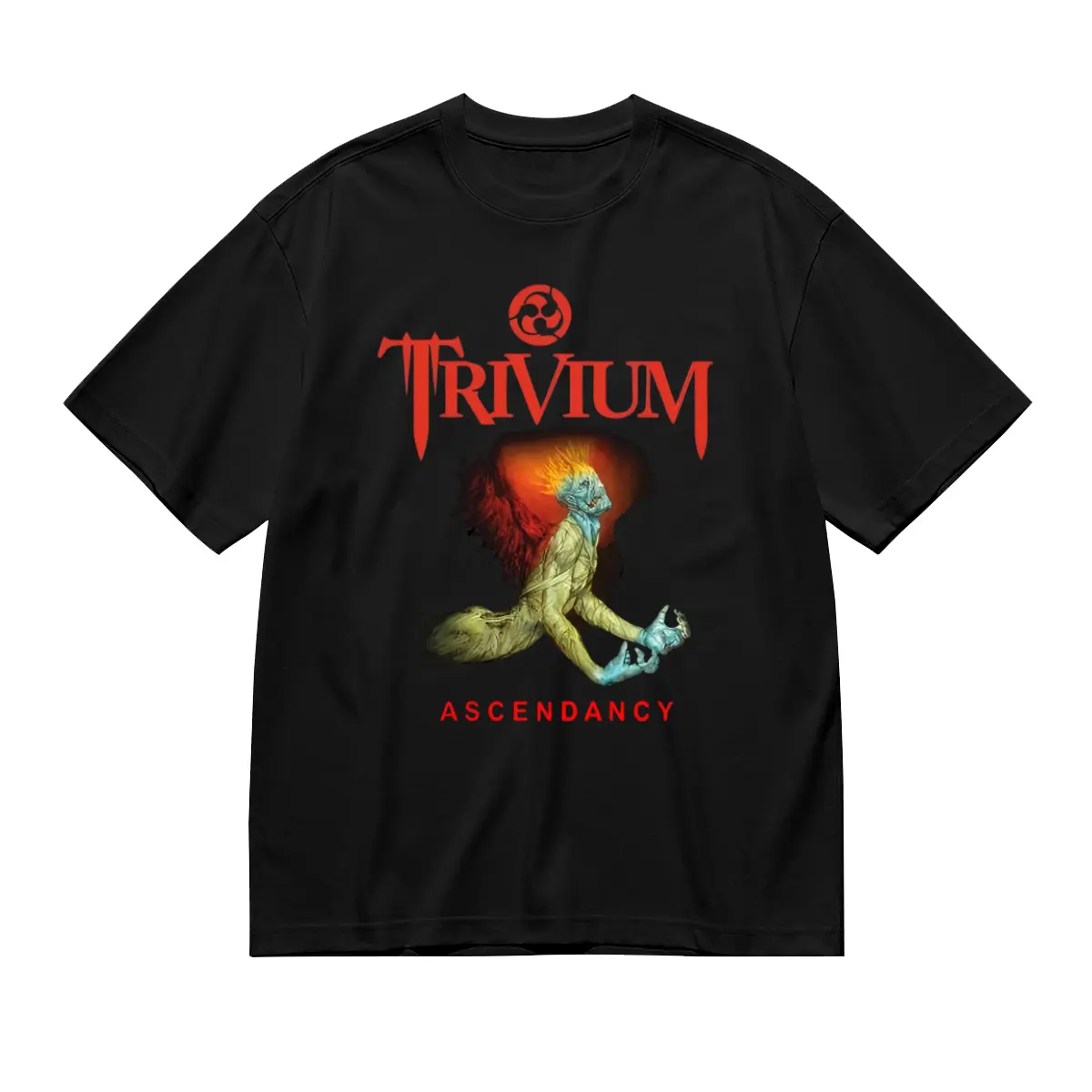 Trendy Trivium Ascendancy Graphic T-Shirt, 100 Cotton, Casual Crew Neck, Slight Stretch, All-Season Knit Fabric, Regular Fit, for Adults
