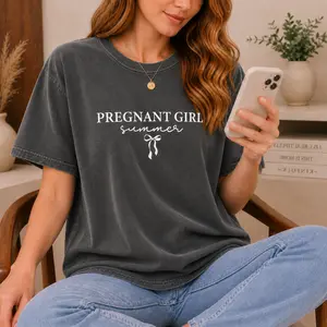 Women's Short-Sleeve Soft Cotton Crew Neck Fitted T-Shirt - Casual, Breathable Pregnant-Fit Summer Clothes, Custom Graphic Baby Shower Gift for Expecting Mothers