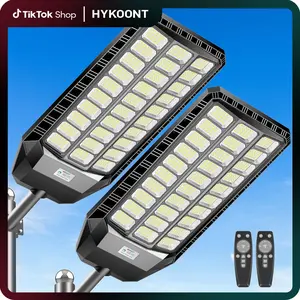 HYKOONT Solar Outdoor Street Lights Dusk to Dawn Auto Lighting up 6500K IP66 Waterproof 3-year-warranty Solar Security Light with Motion Sensor for Outdoor Garden Street Yard Fall Porch Decor