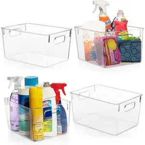 Clear Plastic Storage Bins – Pantry Organizers & Storage Containers, Cabinet Organizer - Home Organization Essentials for Kitchen, Laundry Room, Office, Closet, Garage, and Freezer